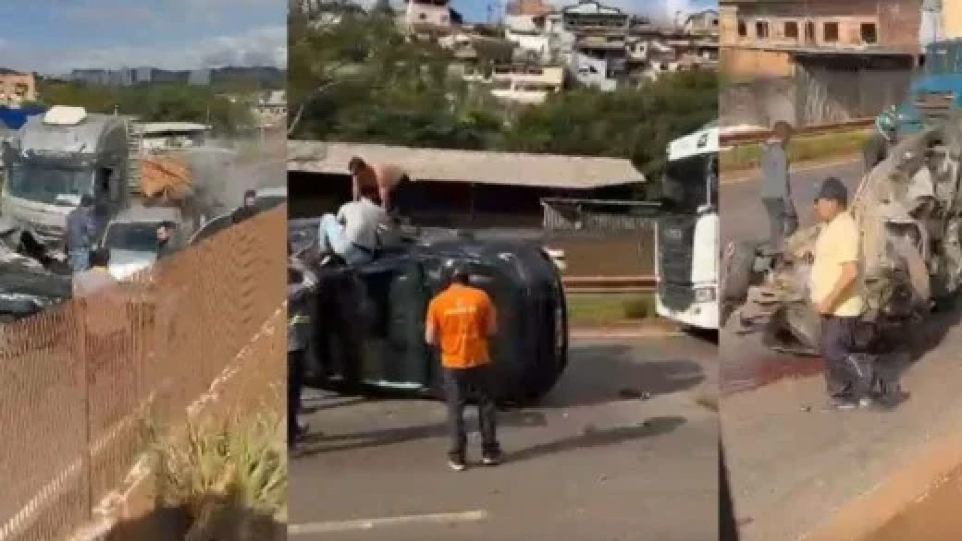 Imagens mostram via sentido Vitória está completamente interditada; 13 veículos se envolveram na colisão e ao menos duas pessoas ficaram feridas -  (crédito: Reprodução/Redes Sociais)