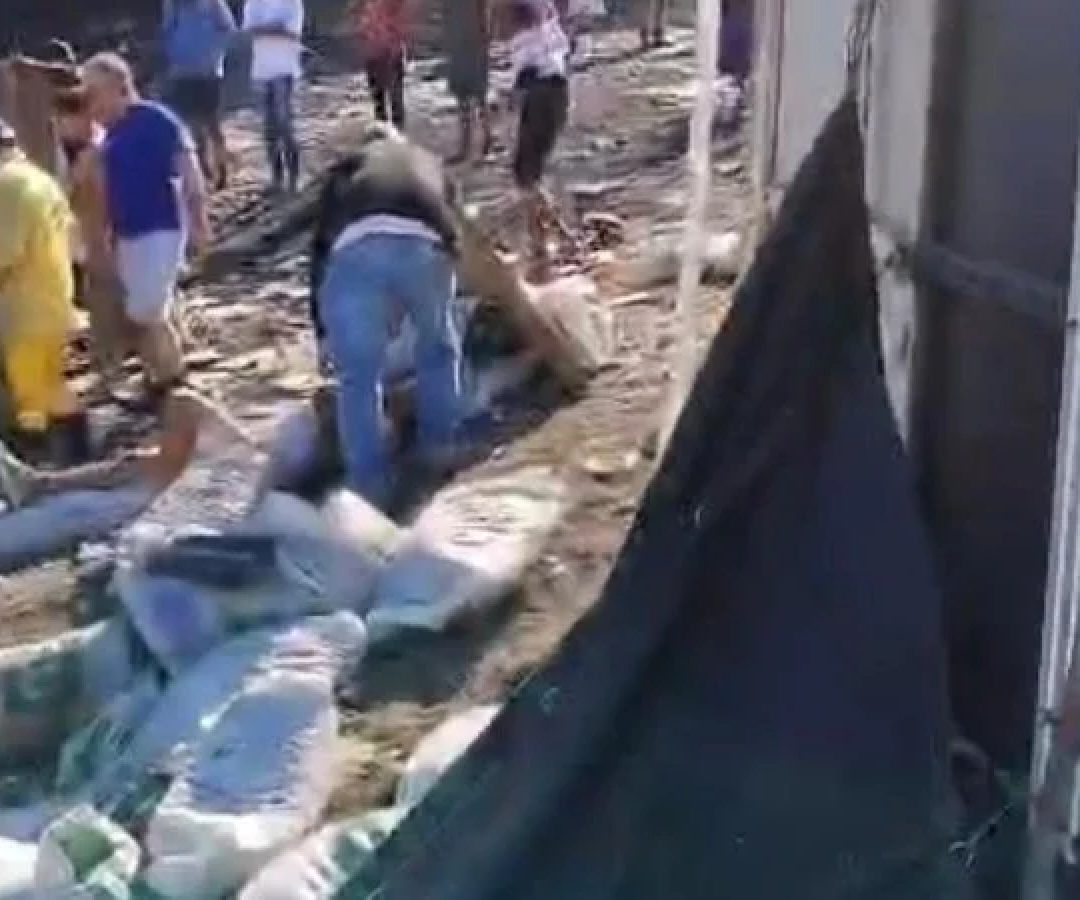 Carga de camnhão envolvido em acidente na BR 251 ficou jogada na pista -  (crédito: redes sociais/divulgaçao)