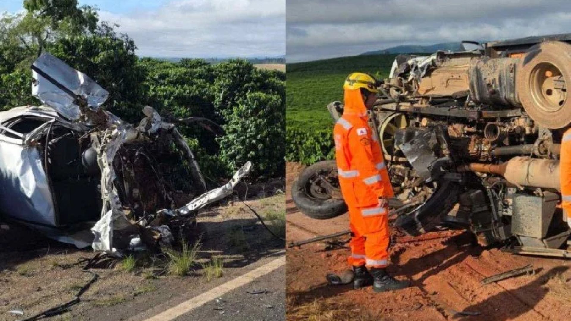 Acidente mobilizou bombeiros de Alfenas na manhã deste sábado (4/4) -  (crédito: Divulgação/Corpo de Bombeiros)