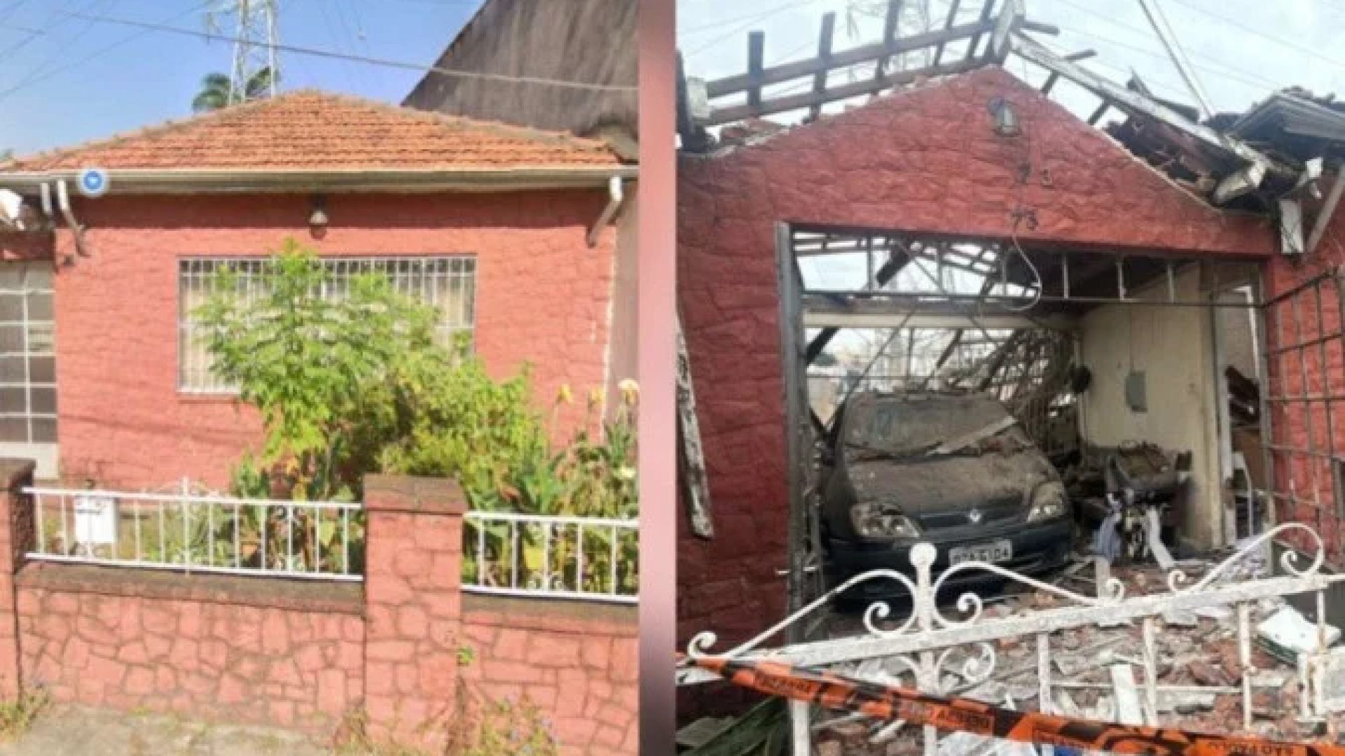 Antes e depois da casa que explodiu em São Paulo -  (crédito: Reprodução/ Redes Sociais)