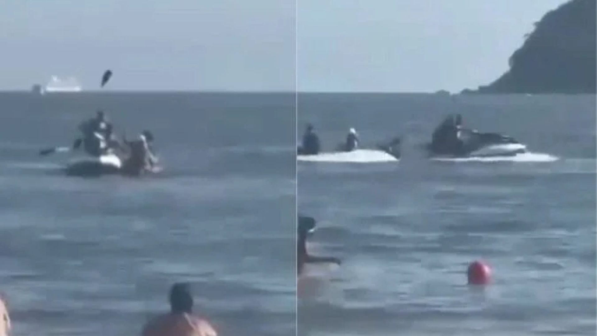 Vídeo gravado por banhista mostra momento em que o casal remava de caiaque quando foi abordado por dupla em jet ski -  (crédito: Reprodução/X)