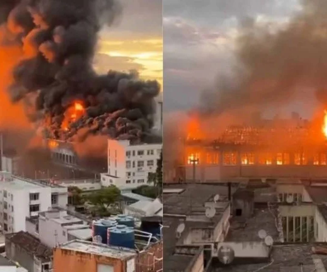 Incêndio de grandes proporções tomou o prédio do Colégio Marista de Santa Maria (RS). -  (crédito: Reprodução/Instagram @pimenta13br)