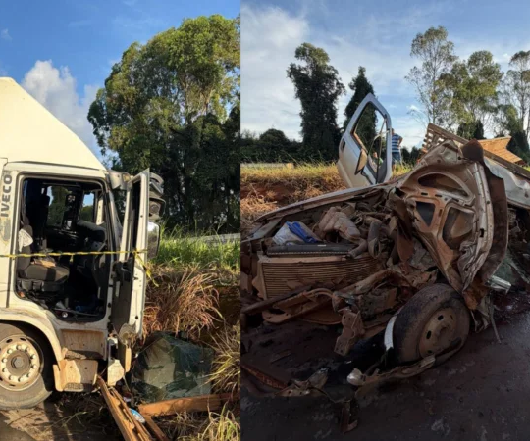 No local, foram identificadas três vítimas. Na caminhonete, estavam duas pessoas, sendo que uma delas morreu. O condutor do caminhão sobreviveu -  (crédito: Corpo de Bombeiros/Reprodução)