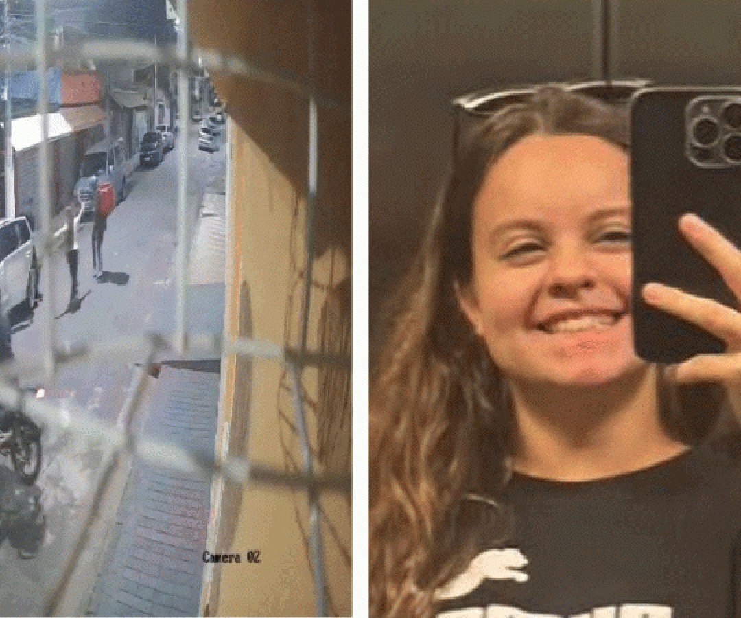 Beatriz Munhos morreu após jogar spray de pimenta na direção de um dos criminosos, como mostra a imagem da câmera de segurança da rua. -  (crédito: Reprodução/Redes sociais e arquivo pessoal)