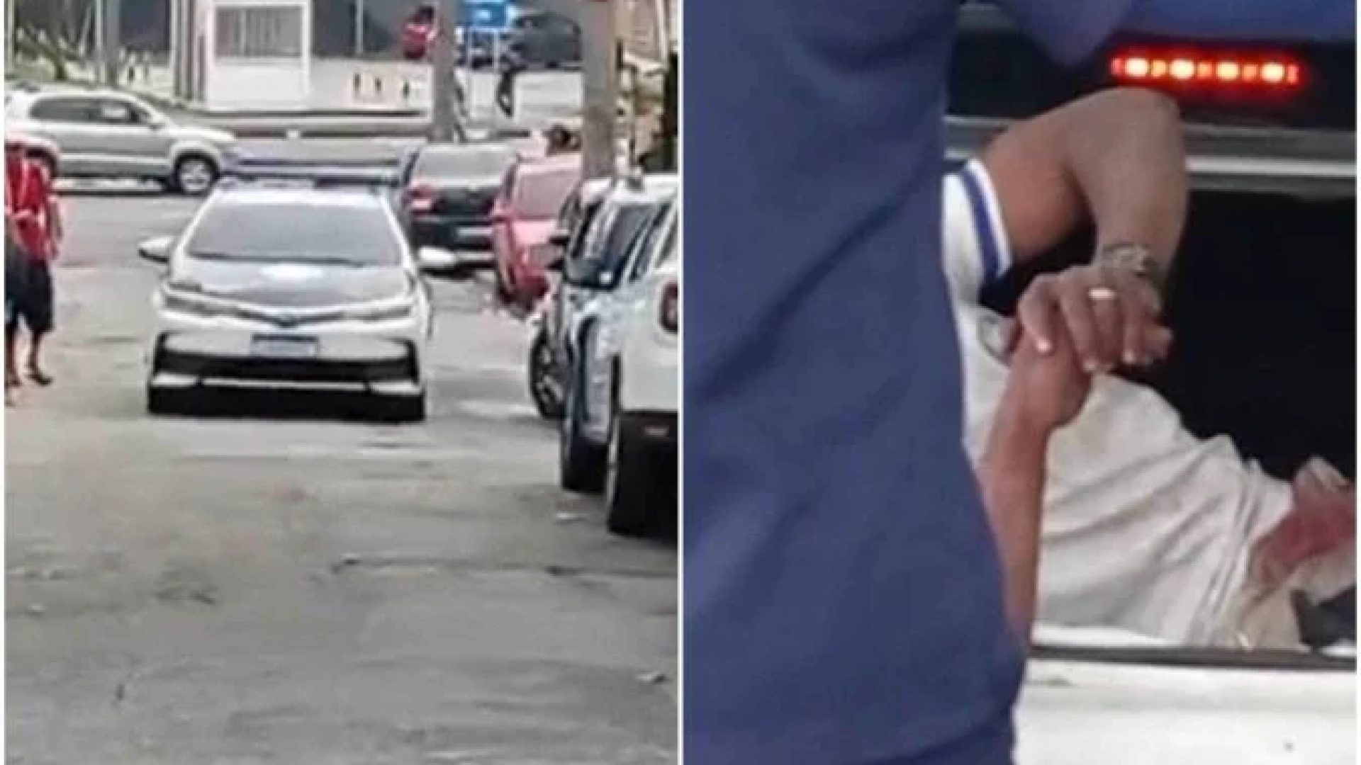 A Rádio Tupi, que integra o grupo Diários Associados, flagrou o momento em que uma das pessoas baleadas chegou ao hospital no porta-malas de um carro da Polícia Civil -  (crédito: Cyro Neves/Super Rádio Tupi)