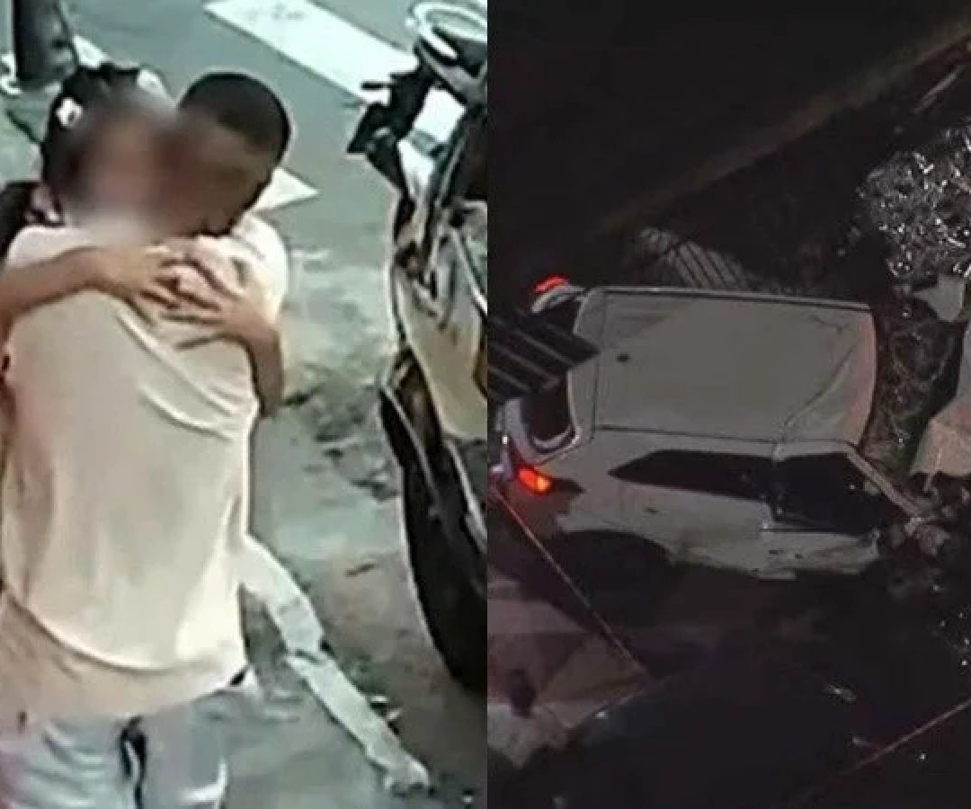 Imagens mostram pai abraçando a filha após atropelamento que deixou duas crianças mortas em SP -  (crédito: Reprodução/SBT/TV Globo)