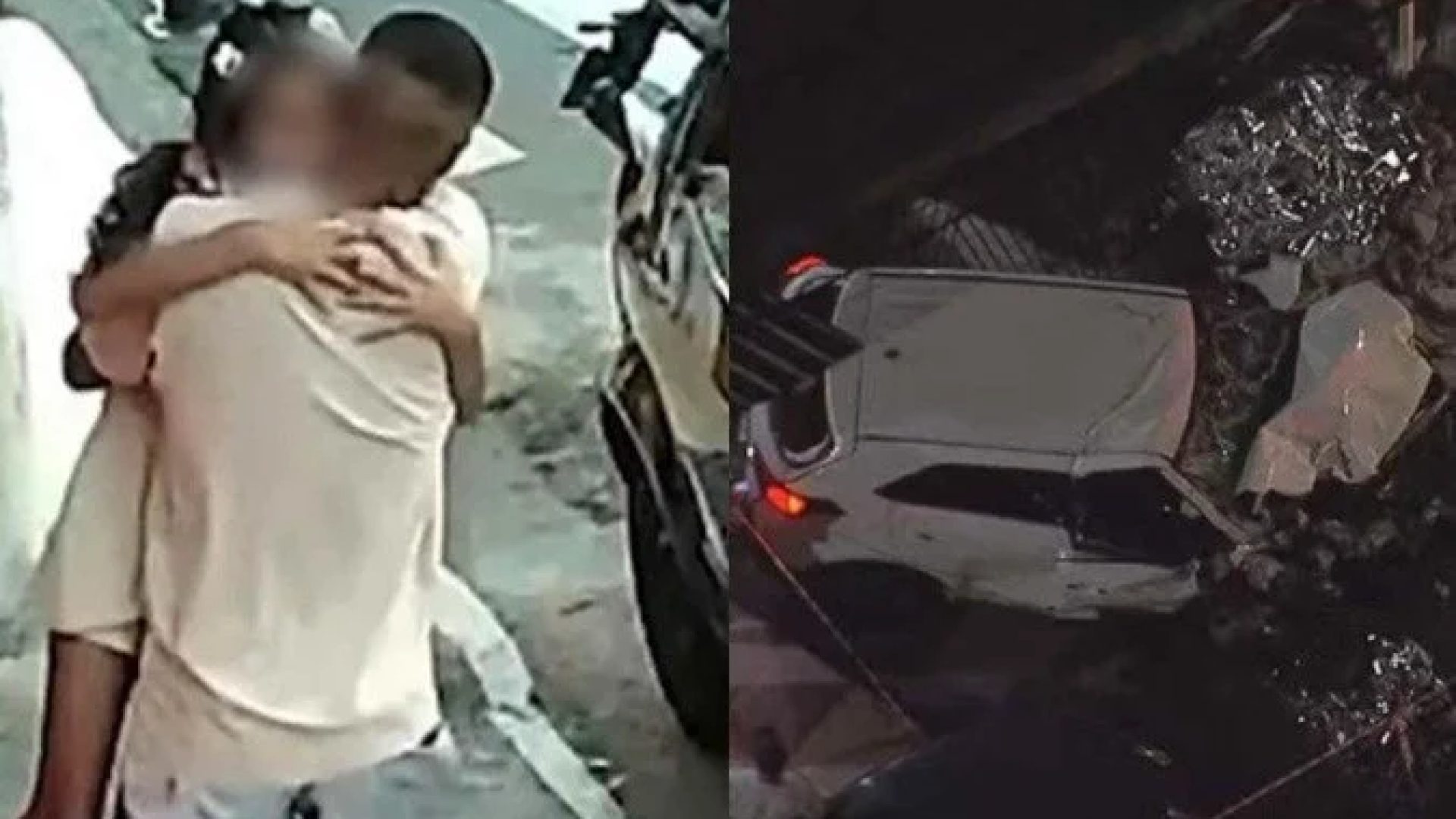 Imagens mostram pai abraçando a filha após atropelamento que deixou duas crianças mortas em SP -  (crédito: Reprodução/SBT/TV Globo)