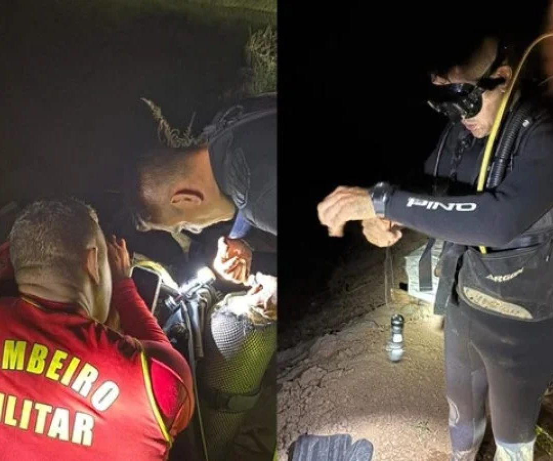 Durante o resgate, os militares realizaram mergulhos em uma profundidade de cerca de cinco metros, com apenas 15% de visibilidade -  (crédito: Corpo de Bombeiros do Goiás )