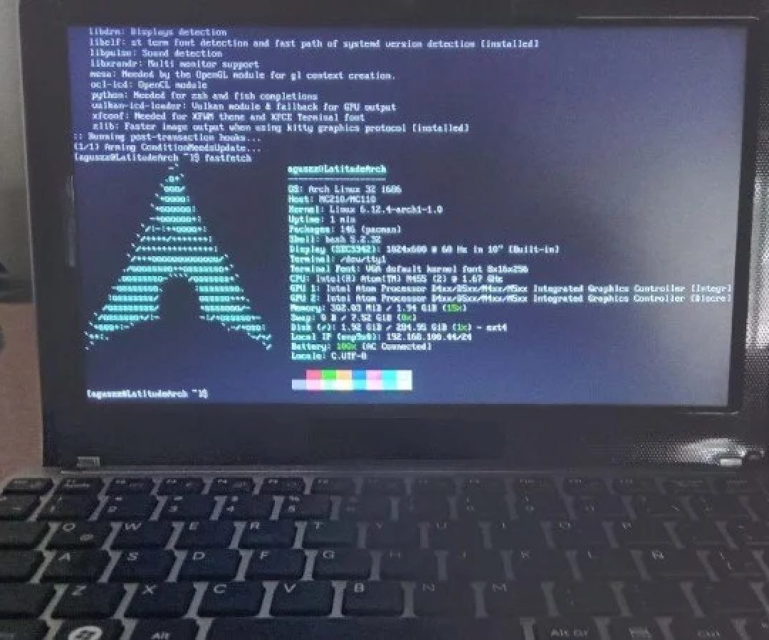 Notebook com o sistema Arch Linux 32 instalado. O programa não teria condições de adotar várias determinações previstas pelo ECA Digital -  (crédito: Reprodução/Redes sociais)