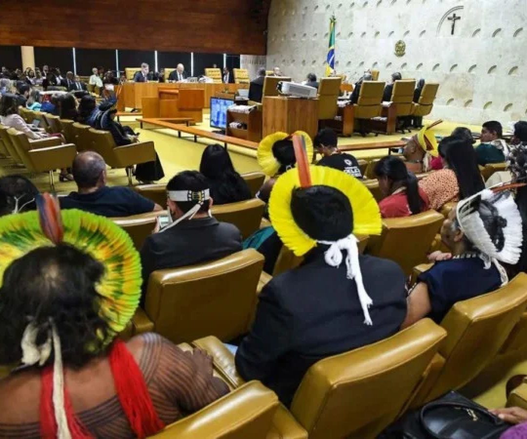Sessão de julgamento no Supremo sobre o marco para demarcar terras indígenas, em 2023. No último dia 18, placar foi de 9 a 1 para rejeitar tese -  (crédito: Carlos Moura/SCO/STF)