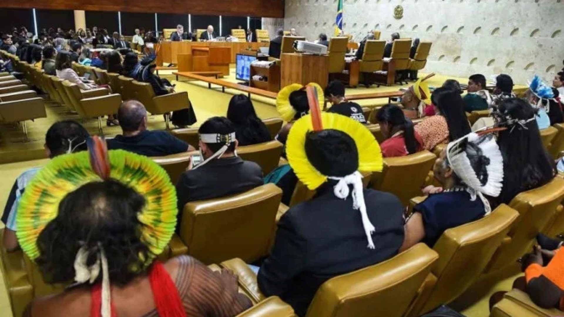 Sessão de julgamento no Supremo sobre o marco para demarcar terras indígenas, em 2023. No último dia 18, placar foi de 9 a 1 para rejeitar tese -  (crédito: Carlos Moura/SCO/STF)