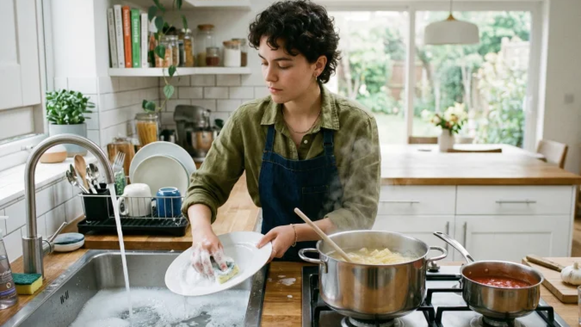 O hábito de limpar a cozinha durante o preparo dos alimentos pode parecer apenas uma questão de preferência, mas, segundo a psicologia, ele revela muito sobre sua personalidade e a forma como você organiza não apenas o espaço, mas também a própria vida -  (crédito: Flow/Google IA)
