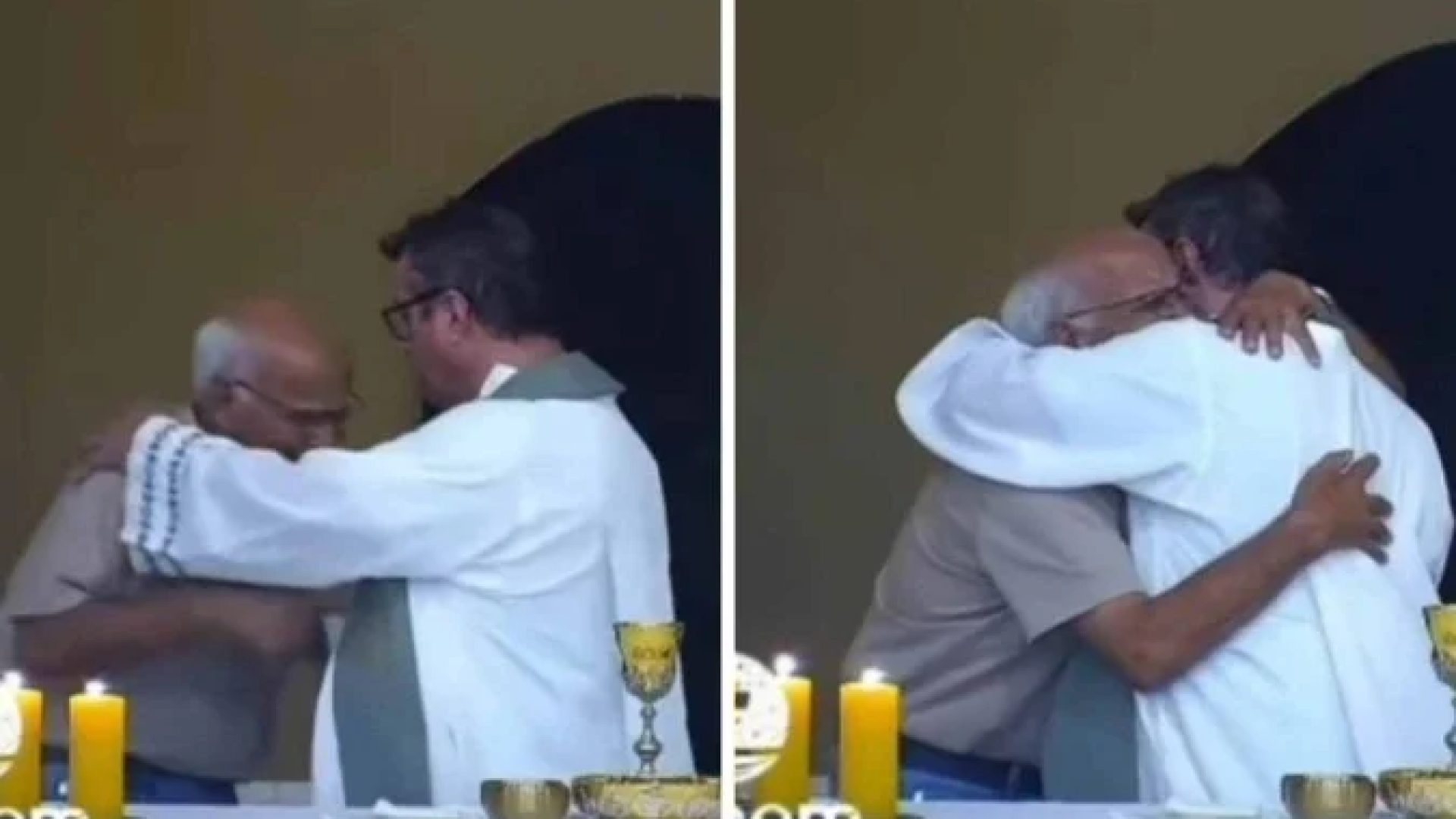 Avô foi aos prantos até o altar da Igreja, onde o padre o abraçou -  (crédito: Redes sociais / reprodução)