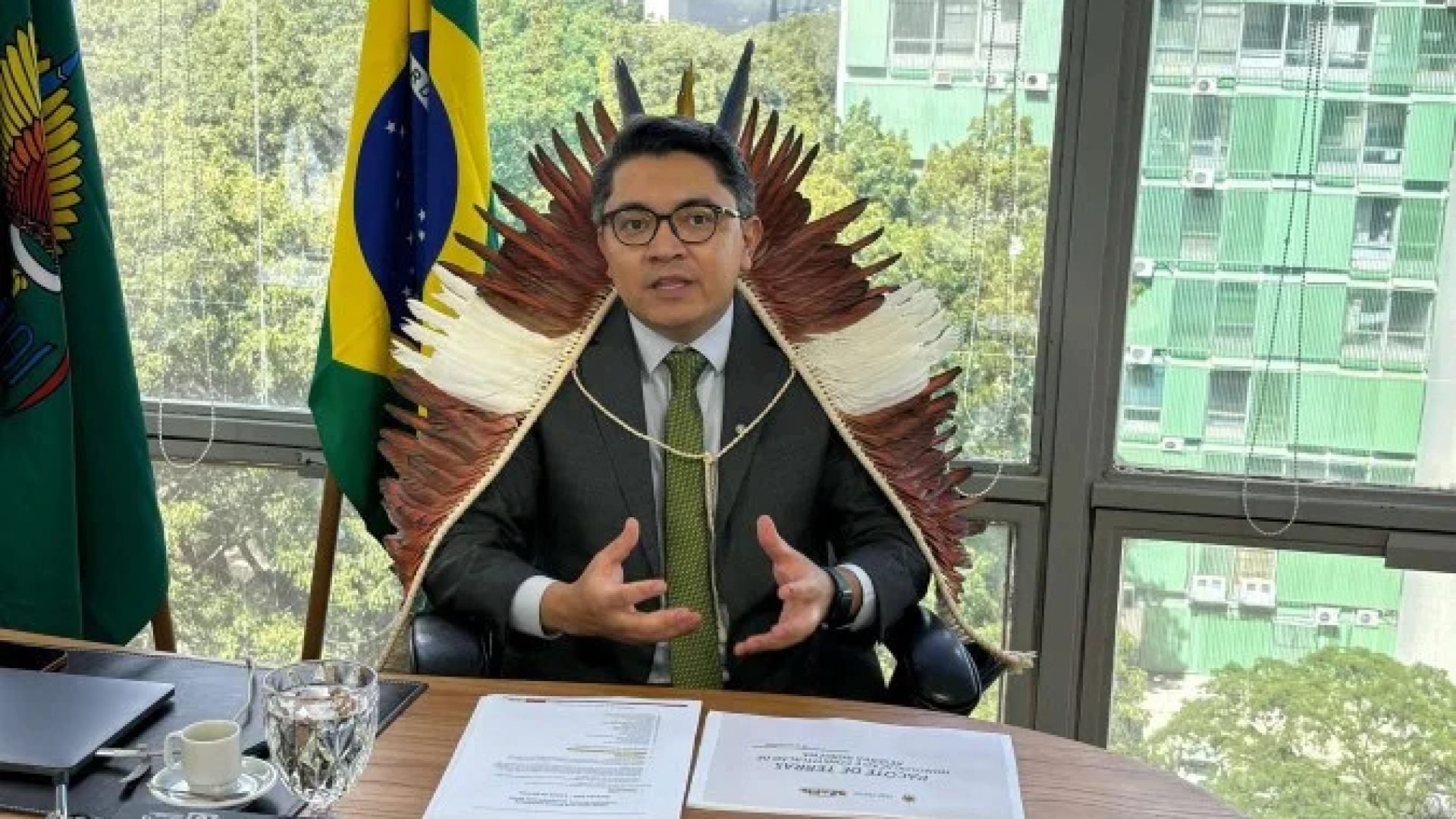 Ministro dos Povos Indígenas, Eloy Terena, concede entrevista ao Correio