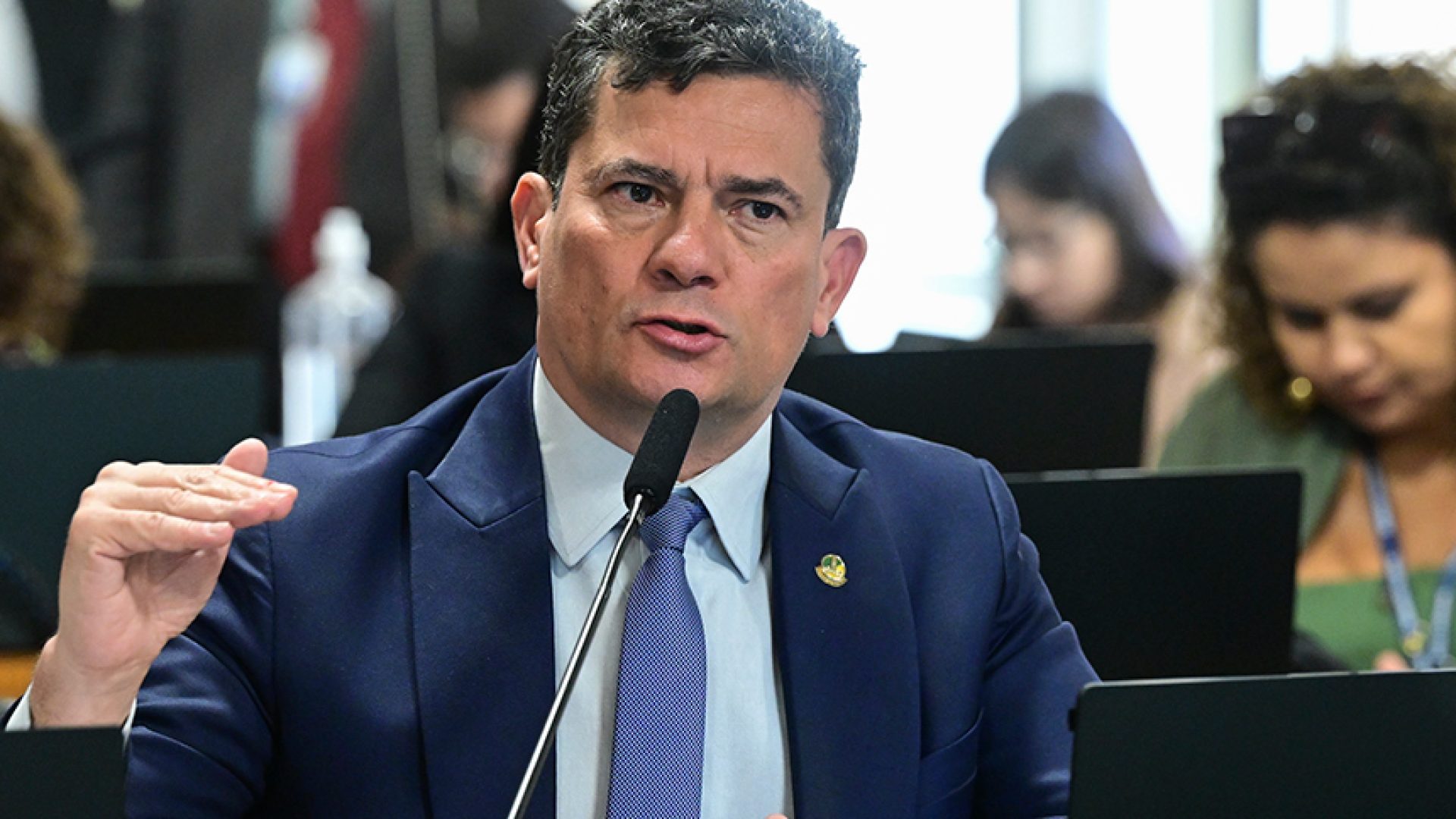 Senador Sergio Moro (União-PR) em pronunciamento à bancada.