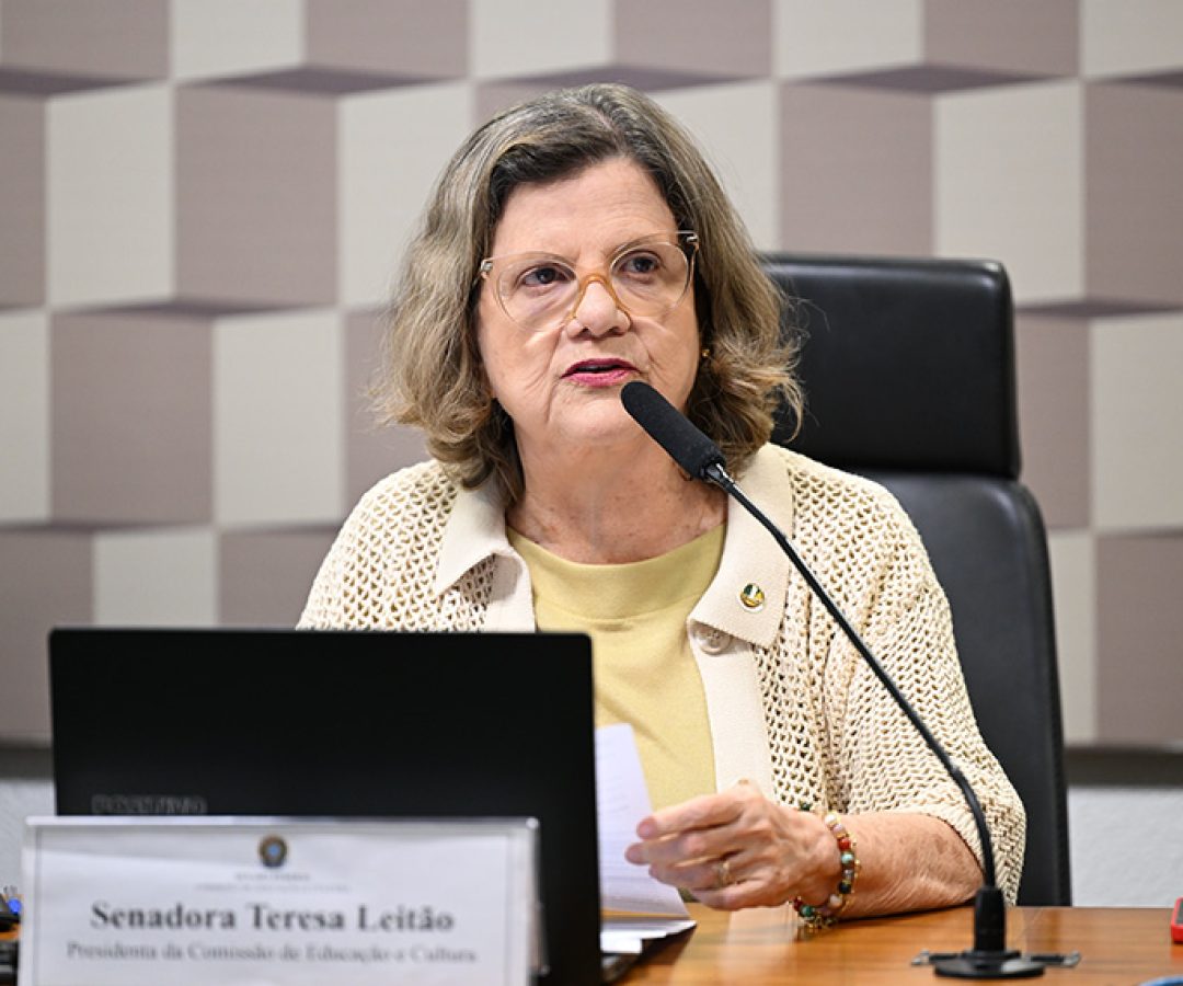 À mesa, presidente da CE, senadora Teresa Leitão (PT-PE), conduz reunião.