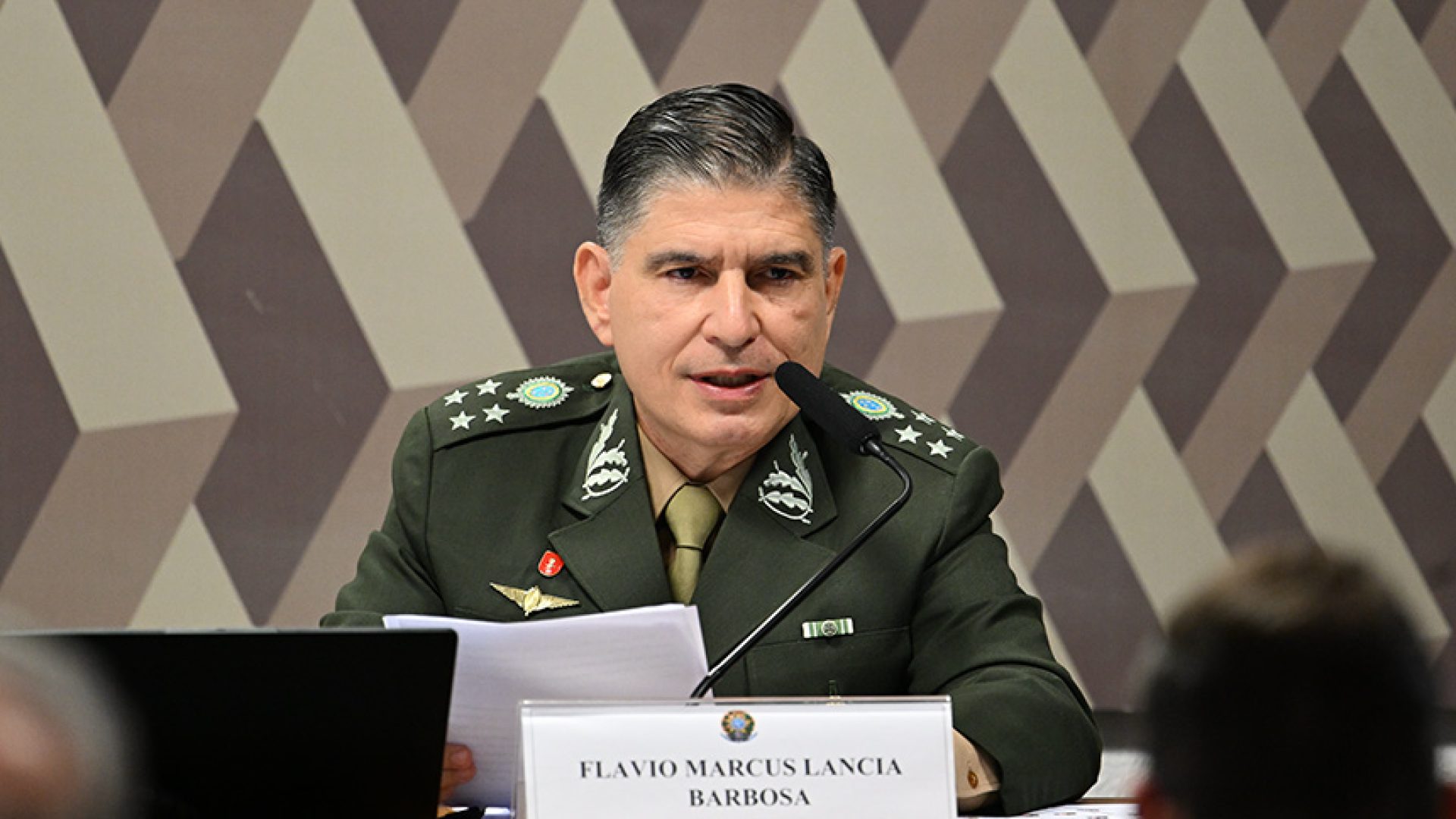 À mesa, em pronunciamento, indicado para exercer o cargo de Ministro do Superior Tribunal Militar (STM), Flavio Marcus Lancia Barbosa (MSF 77/2025).