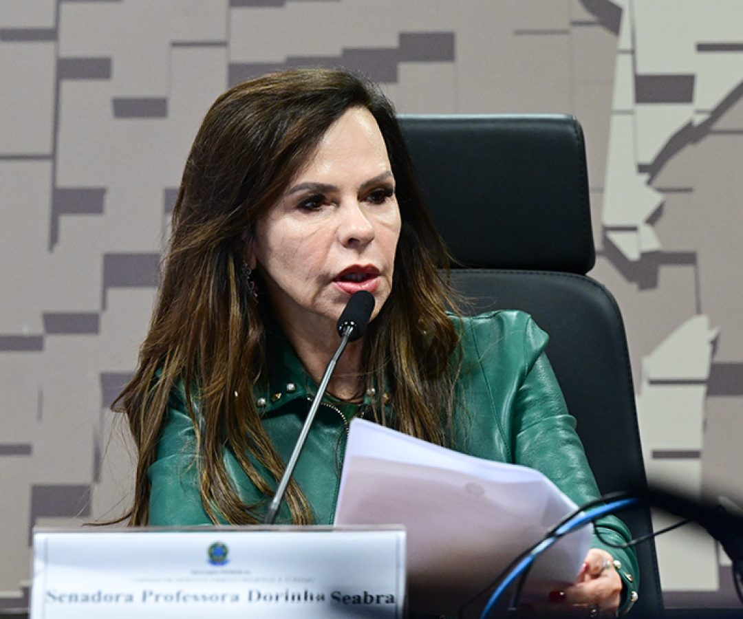 À mesa, presidente da CDR, senadora Professora Dorinha Seabra (União-TO), conduz reunião.