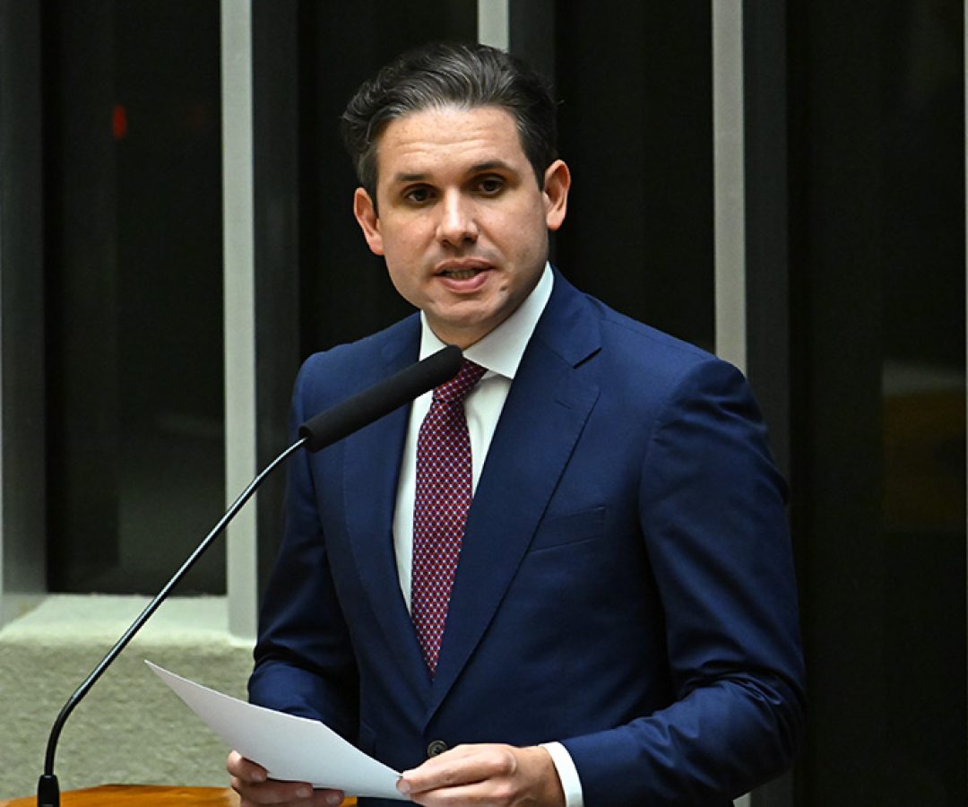 Presidente da Câmara dos Deputados, deputado Hugo Motta (Republicanos-PB) em discurso à tribuna.