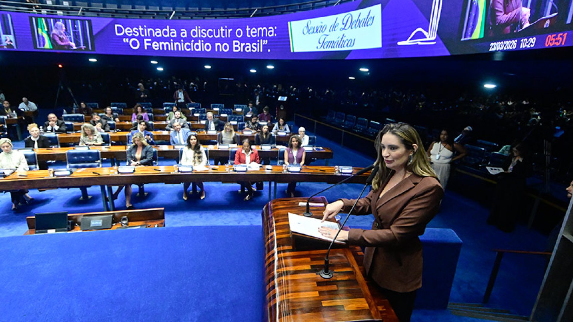 Procuradora Especial da Mulher do Senado, senadora Augusta Brito (PT-CE) em discurso à tribuna.