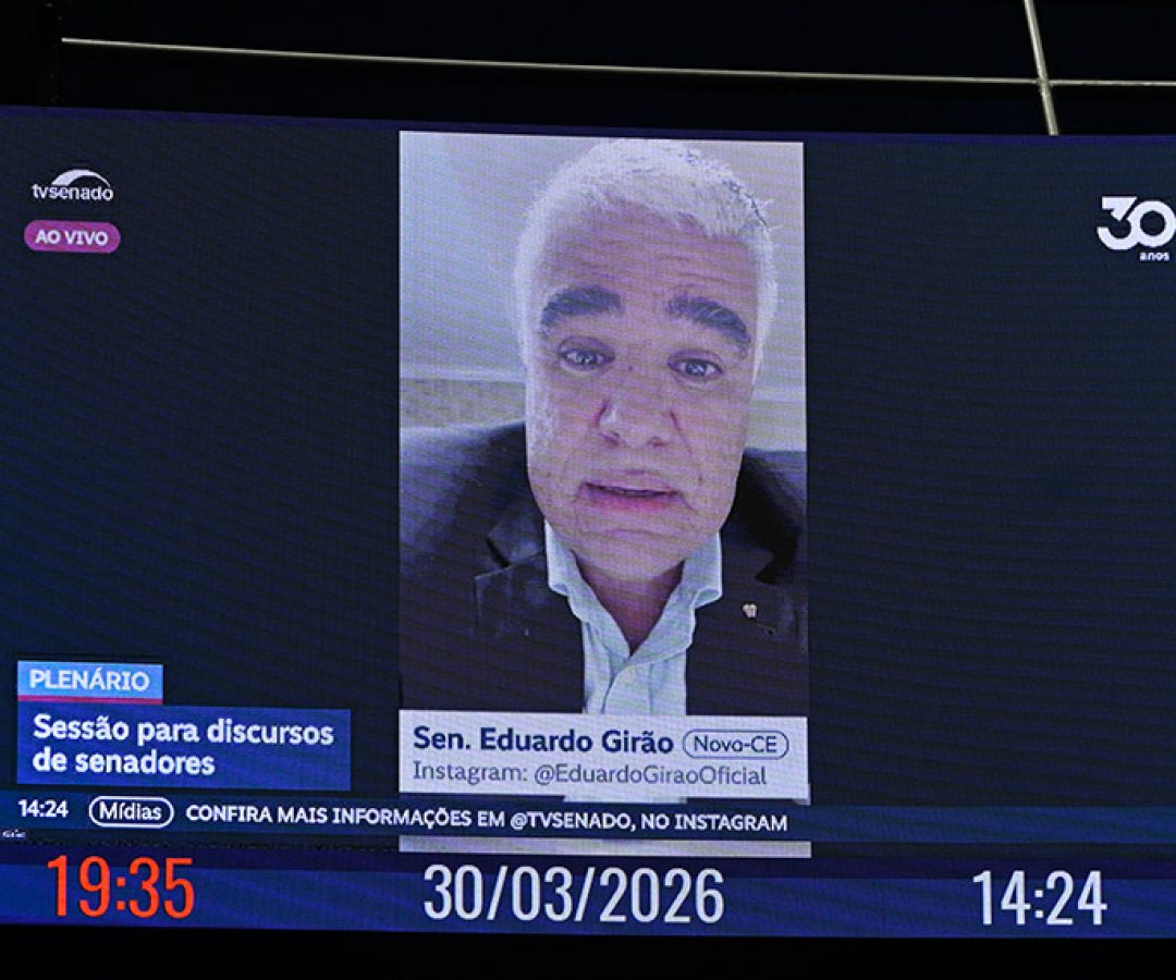 Senador Eduardo Girão (Novo-CE) em pronunciamento via videoconferência.