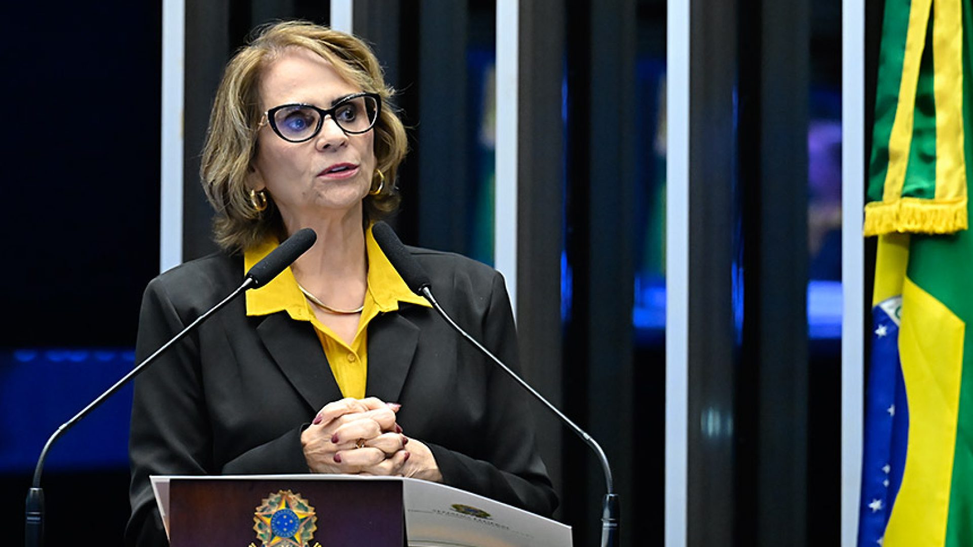 Em discurso, à tribuna, senadora Damares Alves (Republicanos-DF).