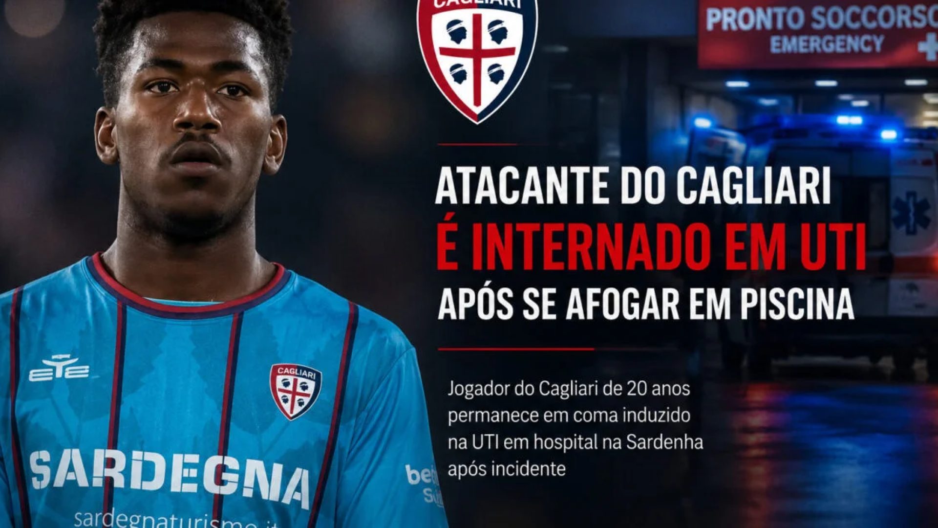 Atacante do Cagliari é internado em UTI após se afogar em piscina