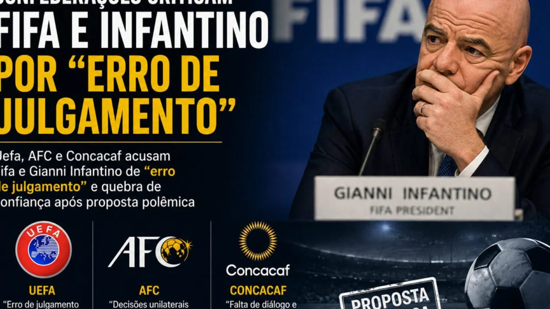 Confederações criticam Fifa e Infantino por “erro de julgamento”