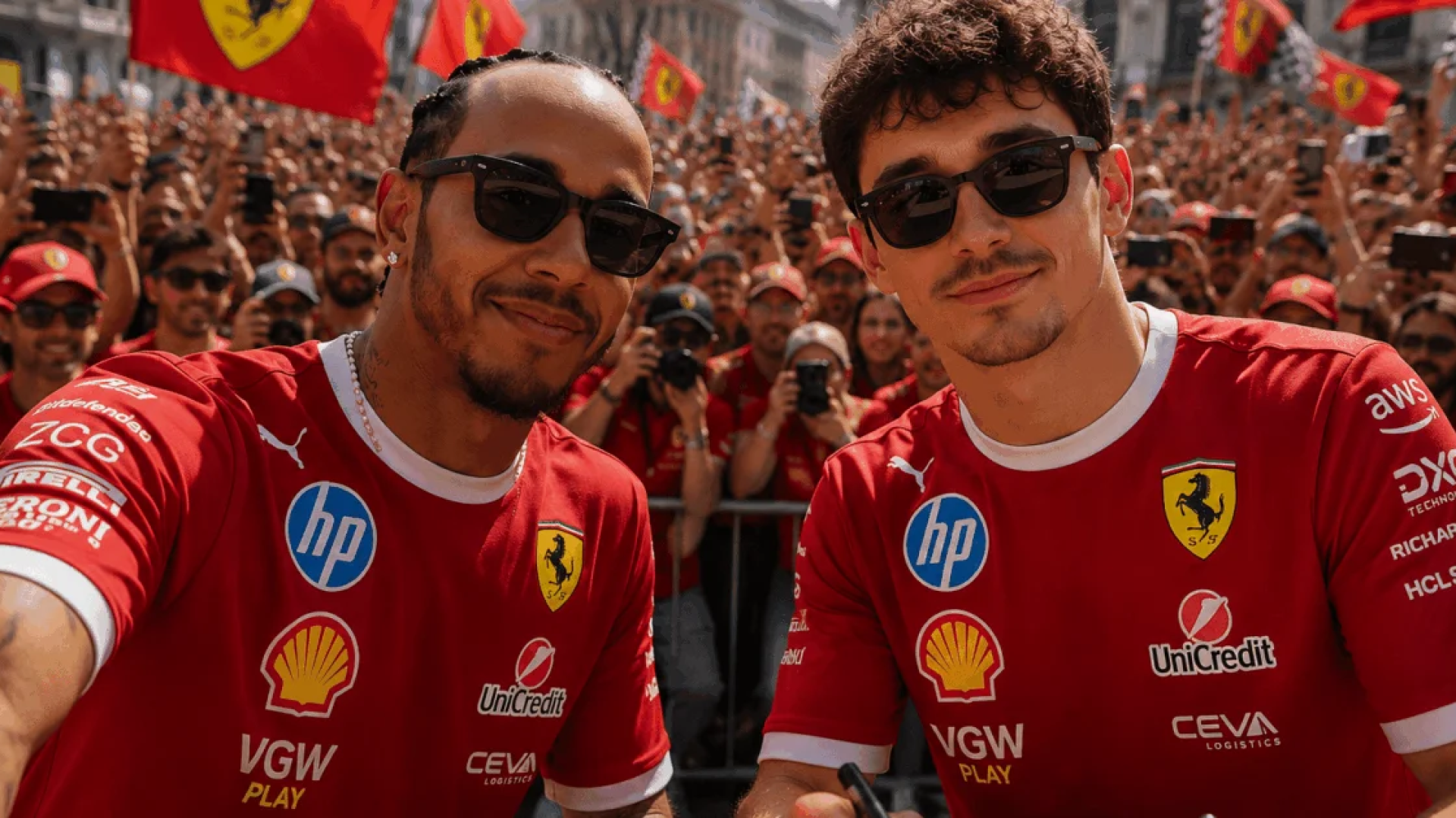 Hamilton e Leclerc encontram torcedores da Ferrari antes do GP da Itália