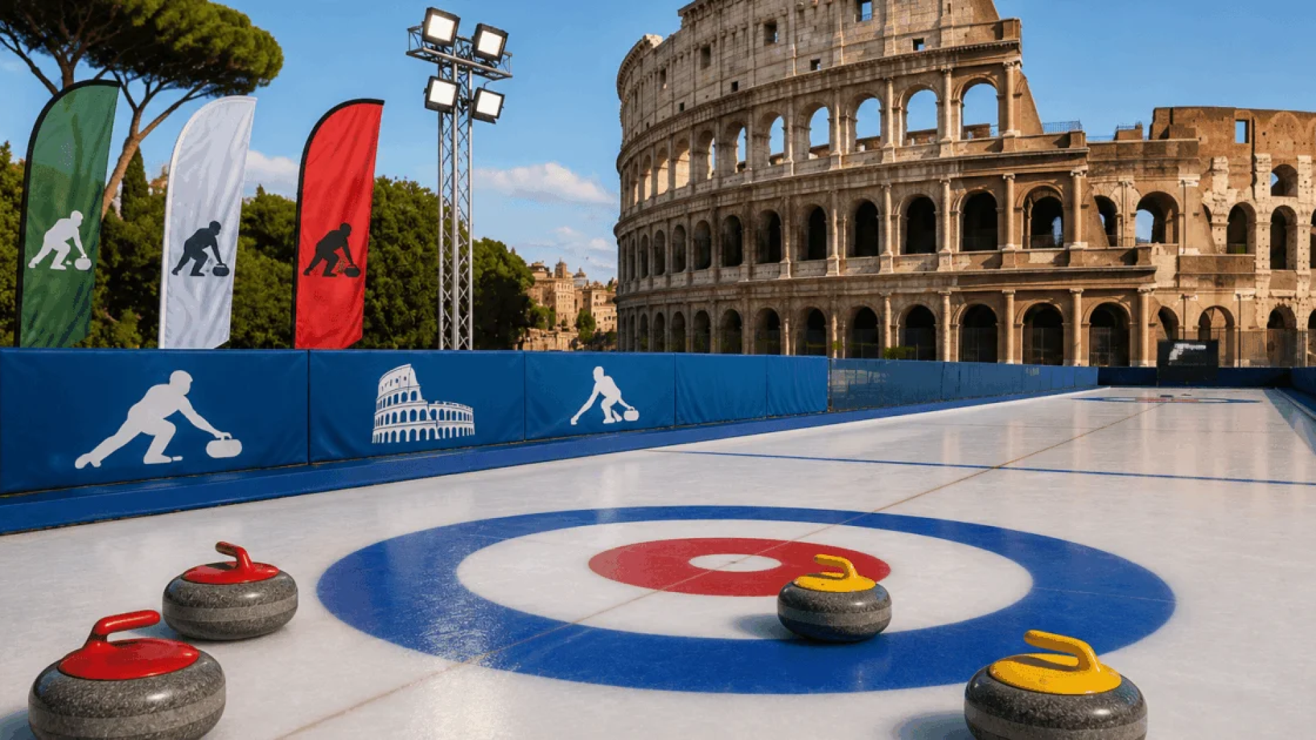 Curling ganha pistas provisórias em Roma com vista para o Coliseu