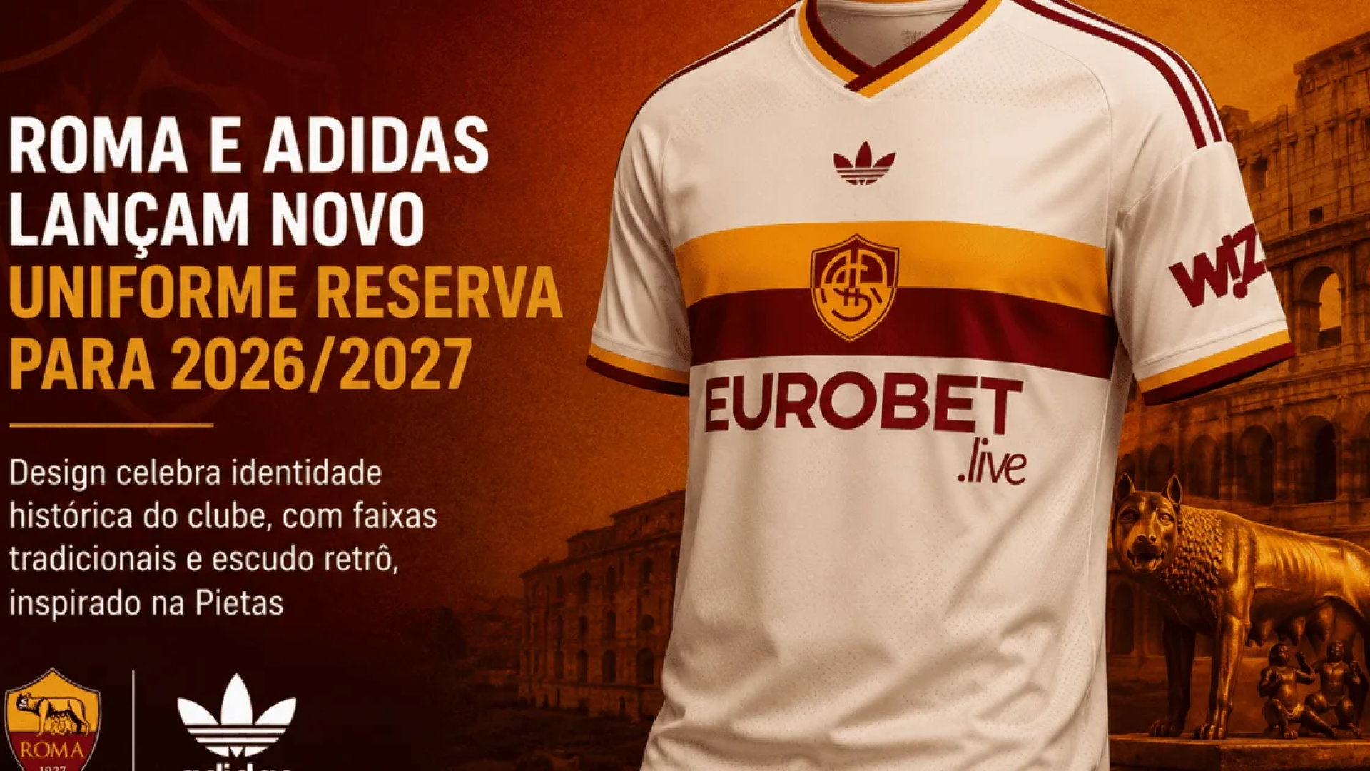 Roma e Adidas lançam novo uniforme reserva para 2026/2027