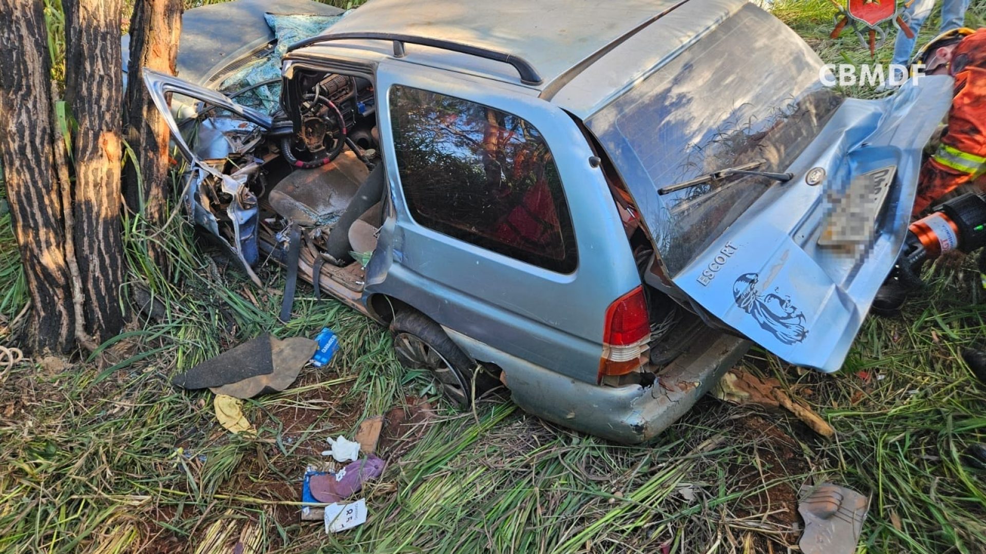 Carro bate em árvore e deixa dois feridos no Paranoá