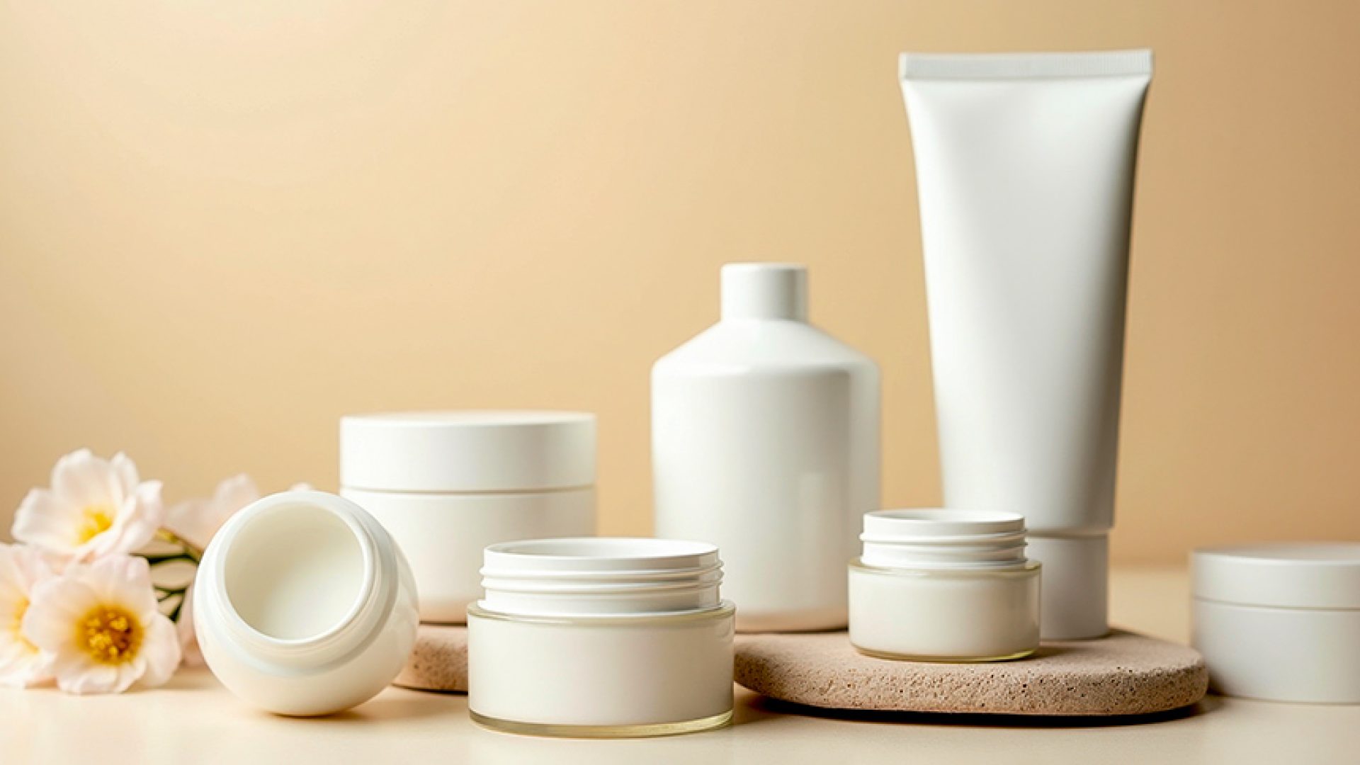 Disposição de frascos de cosméticos