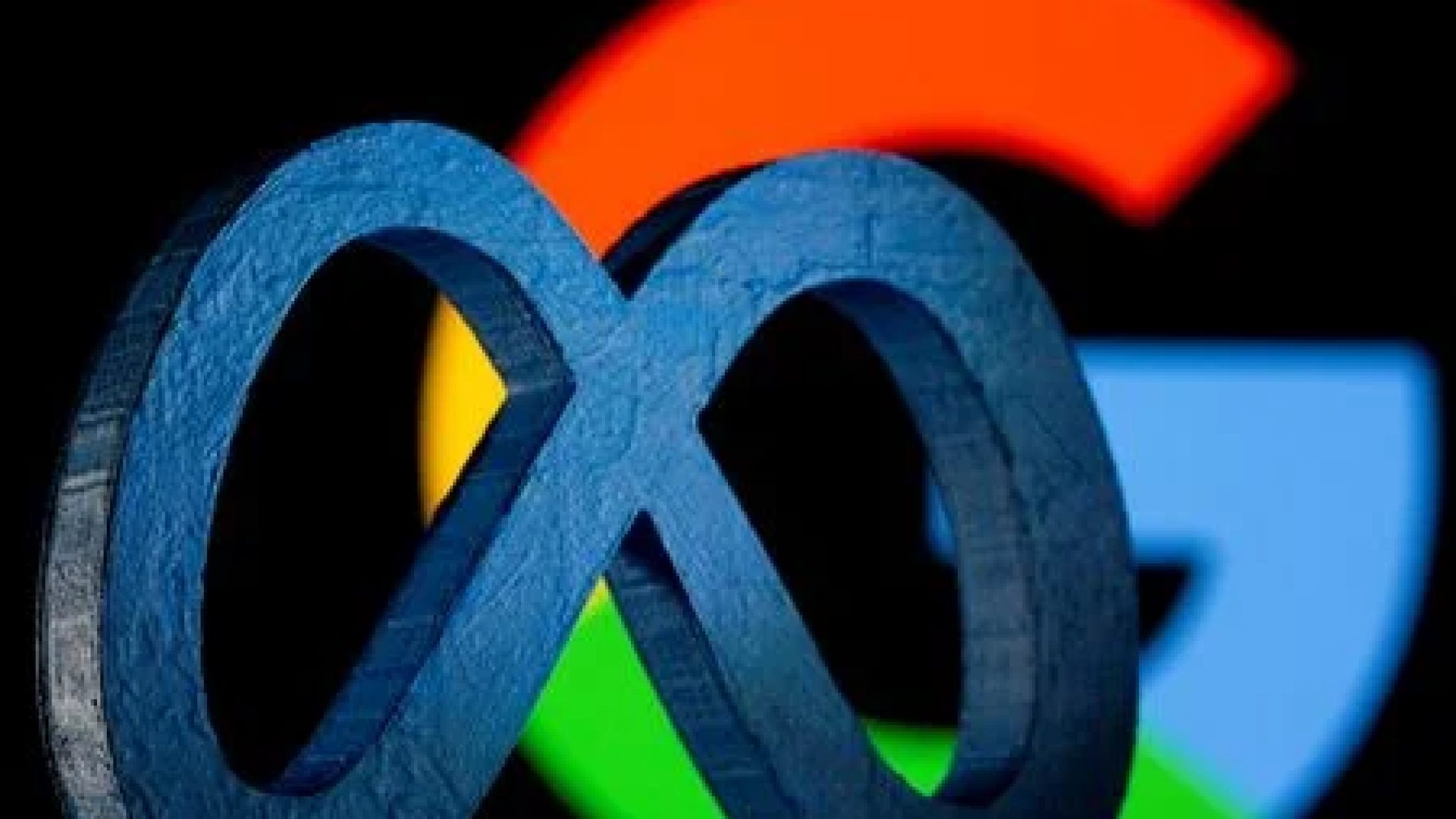 Logos da Meta (dona das redes sociais Facebook, Instagram e WhatsApp) e do Google