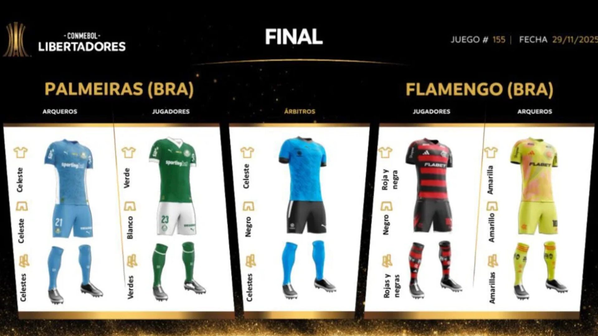 Conmebol define uniformes de Palmeiras e Flamengo para final da Libertadores